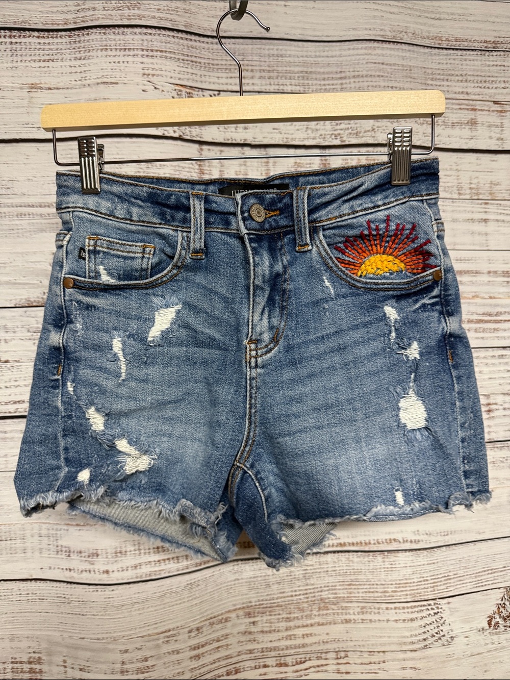 Judy Blue Sun Embroidery High Rise Denim Shorts